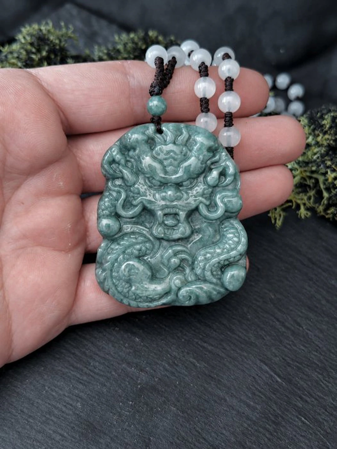 Certified Jadeite Pendant Jade Dragon Engraving- 72.28 g - (1)