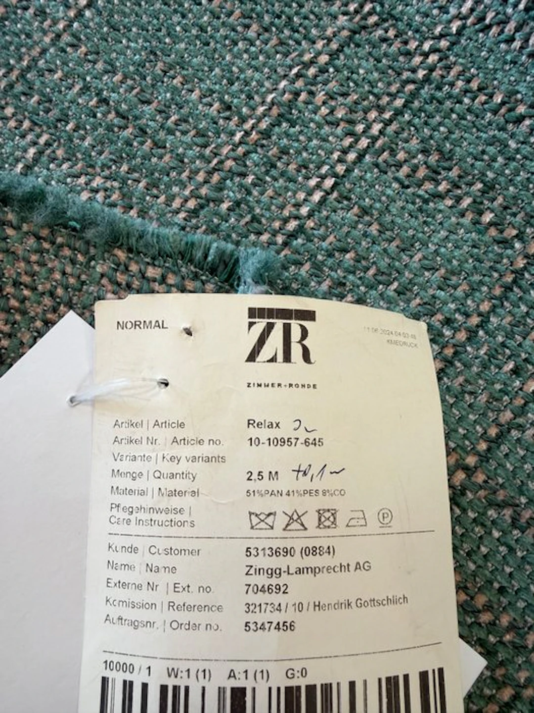 ZIMMER-ROHDE - 1809★Fine piece of woven fabric...