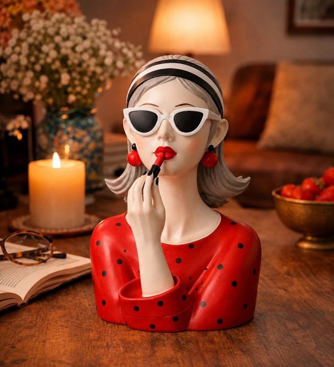 Bust, Lipstick Lady - Handbeschilderd – Retro Glamour –...