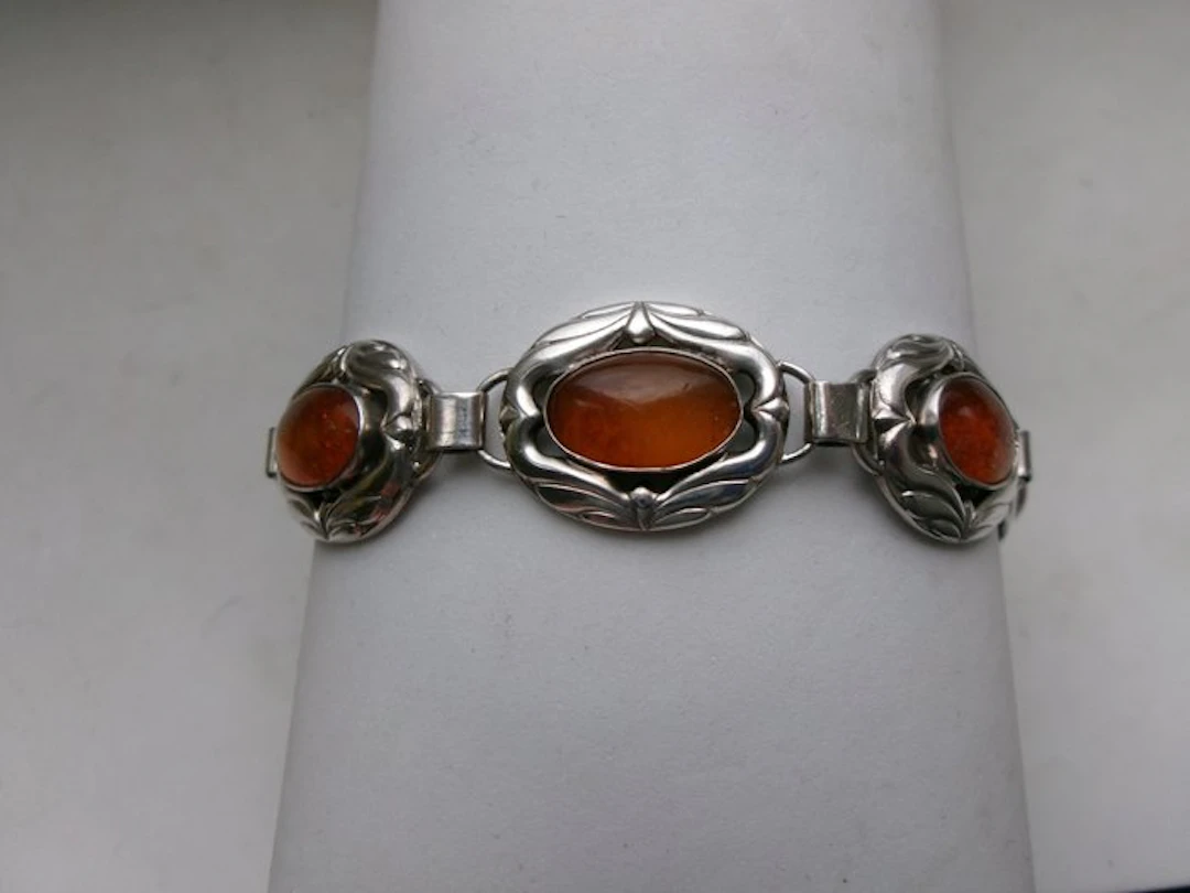 Silver, Amber - Bracelet - Art Nouveau