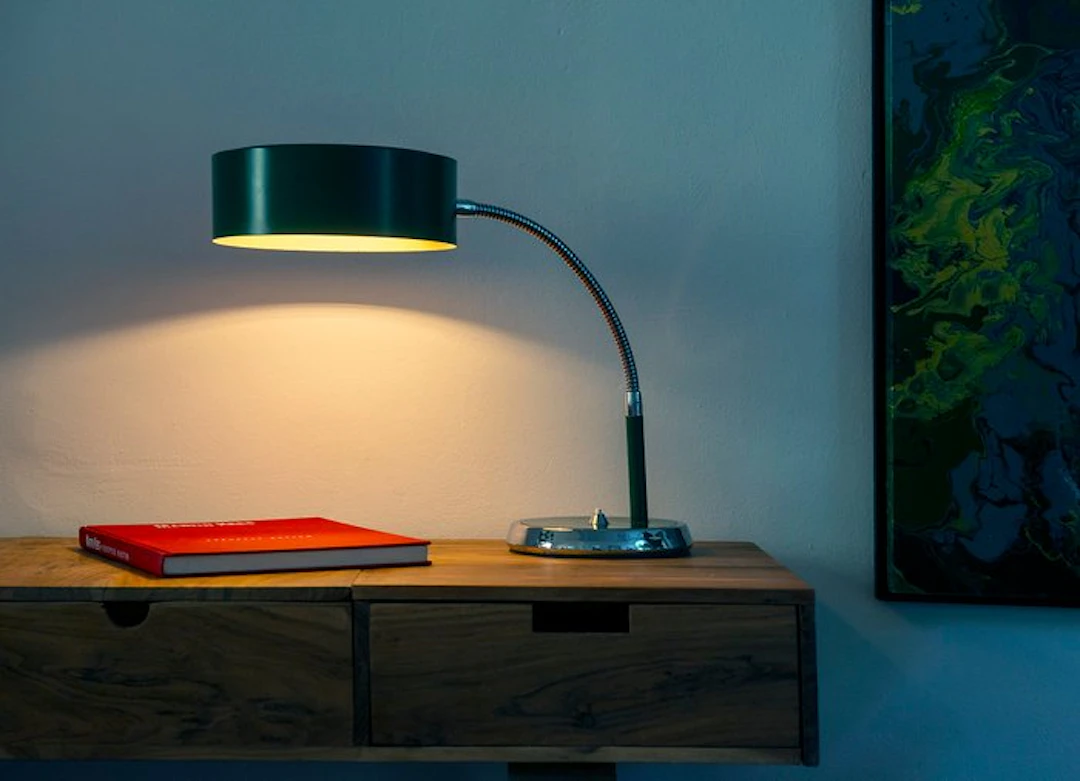 Desk lamp - lacquered metal, chrome - Italian Space Age
