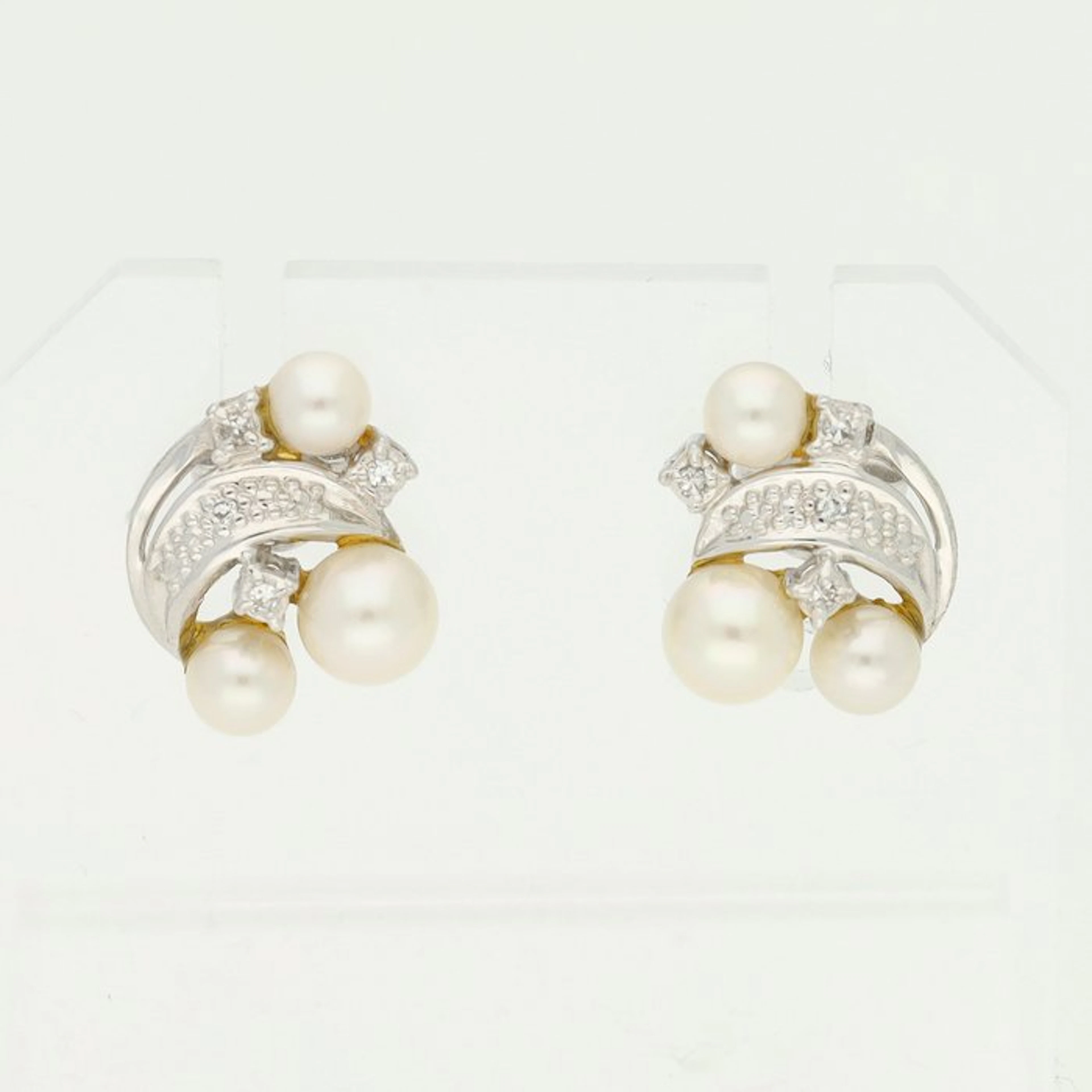Earrings - 14 kt. White gold Diamond (Natural) - Pearl