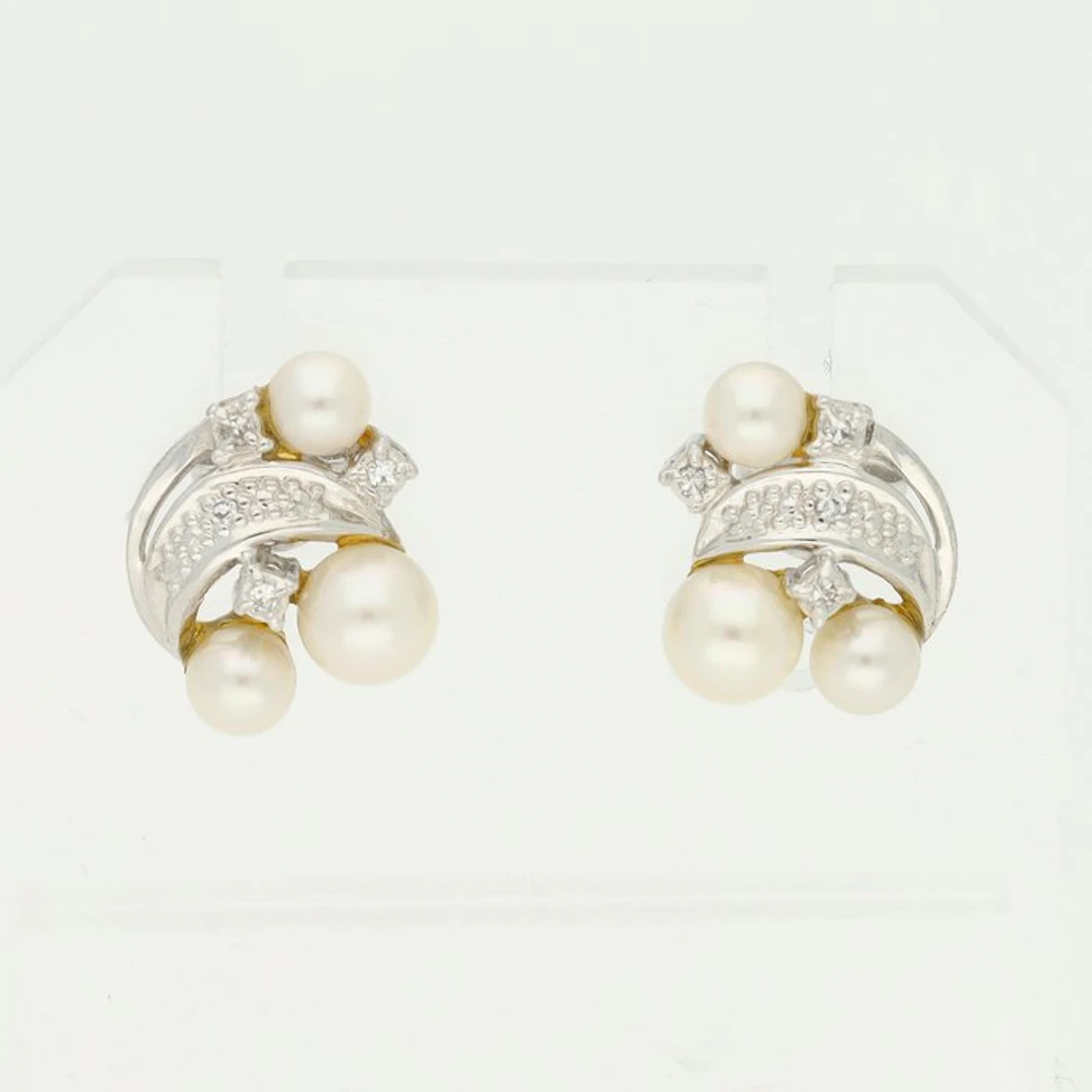 Earrings - 14 kt. White gold Diamond (Natural) - Pearl