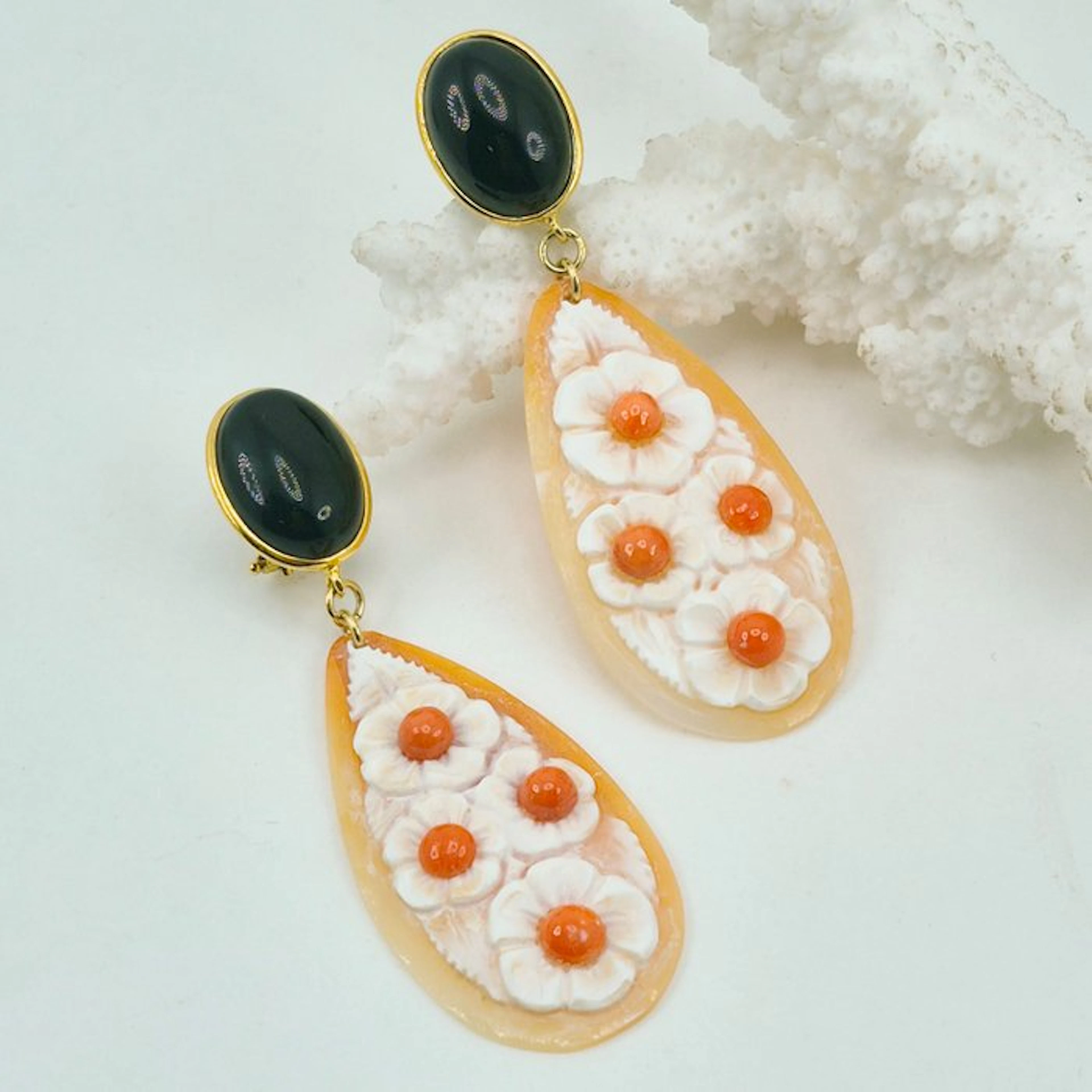 Coral - Silver, Gold-plated, No Reserve - Earrings - CORALLO MEDITERRANEO