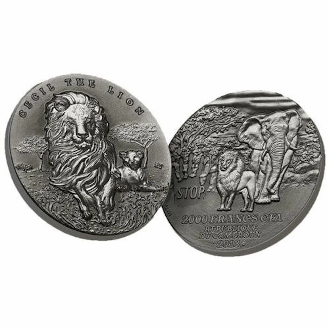 Cameroon. 2000 Francs 2018 Cecil The Lion, 2 Oz (.999)