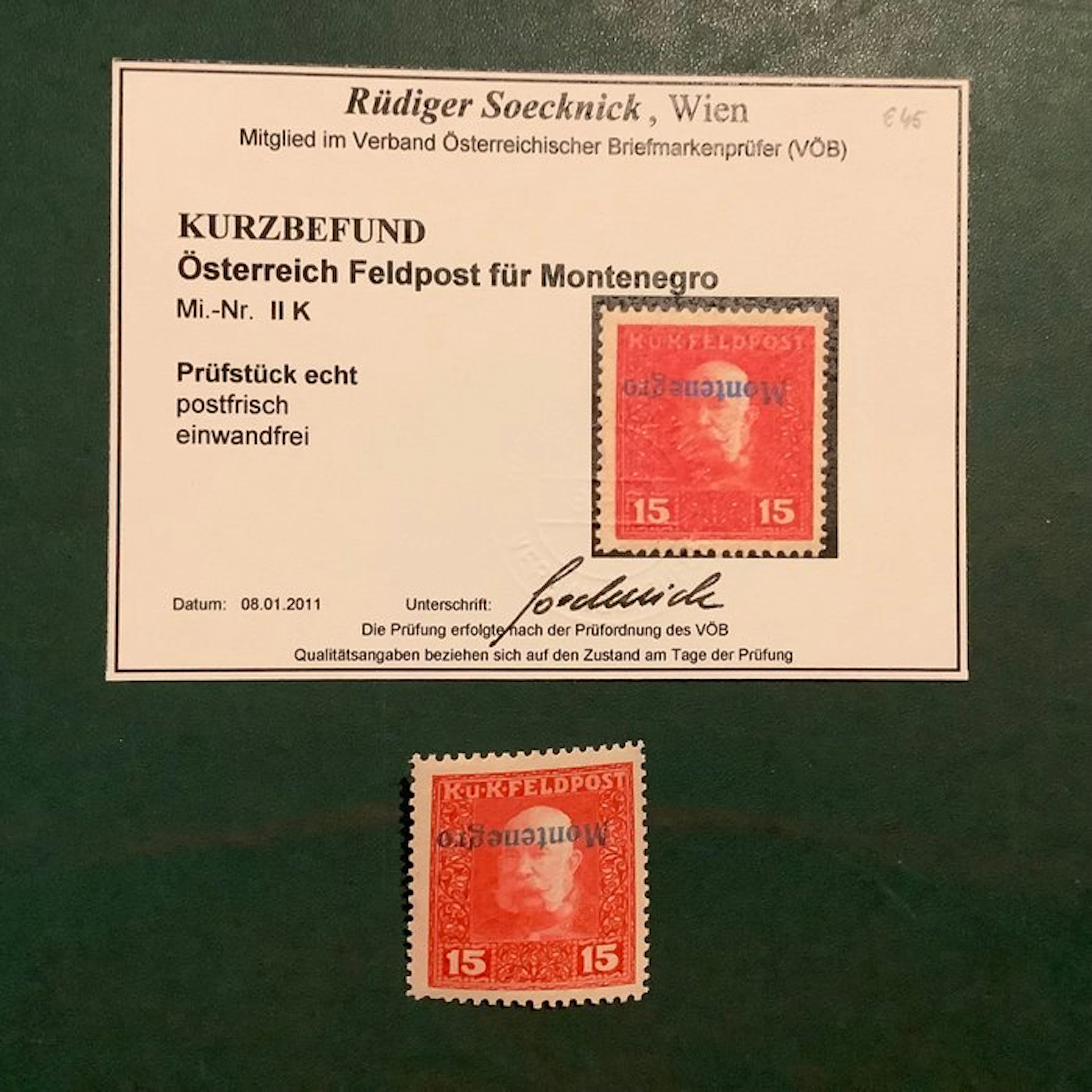 Montenegro 1918 - Not issued 15 heller stamp with...