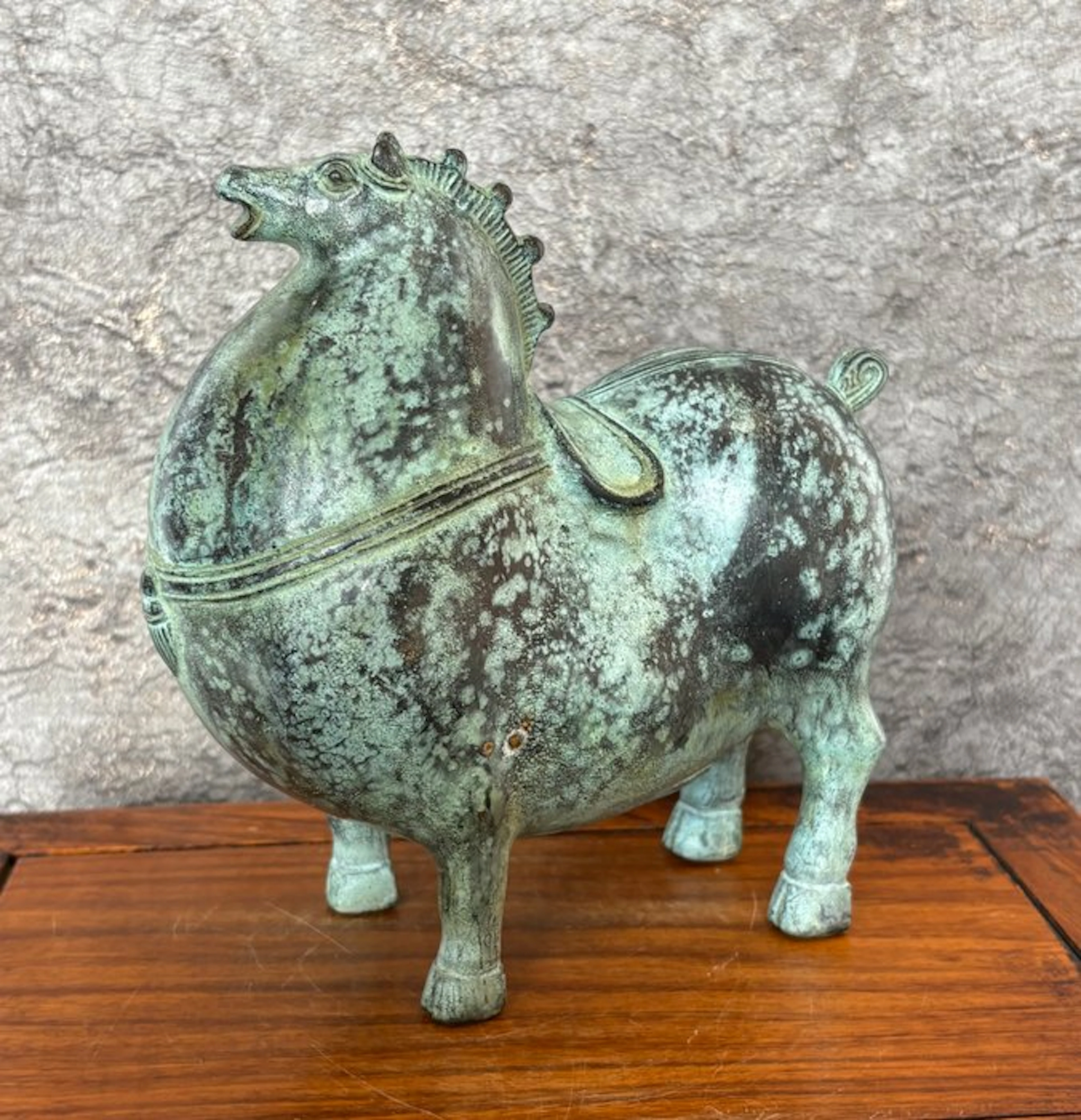 Statue, Tang-Dynastie stijl paard - 16 cm - Bronze