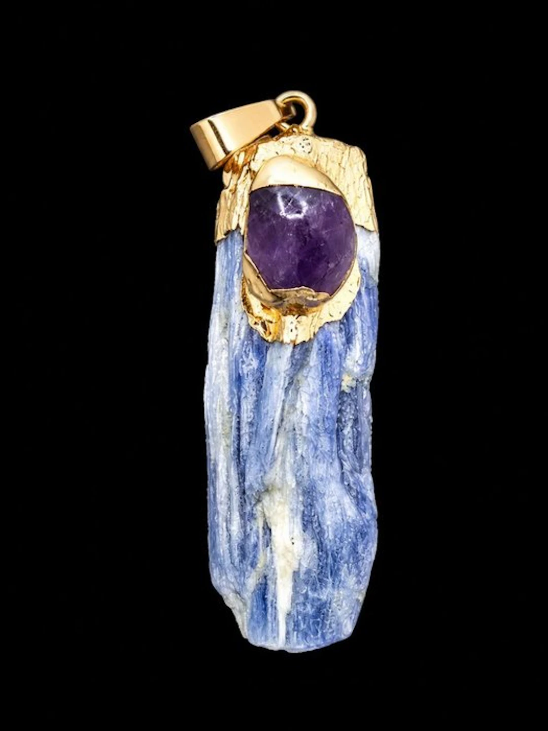 Exquisite Natural Cyanite and Amethyst Pendant - Top...