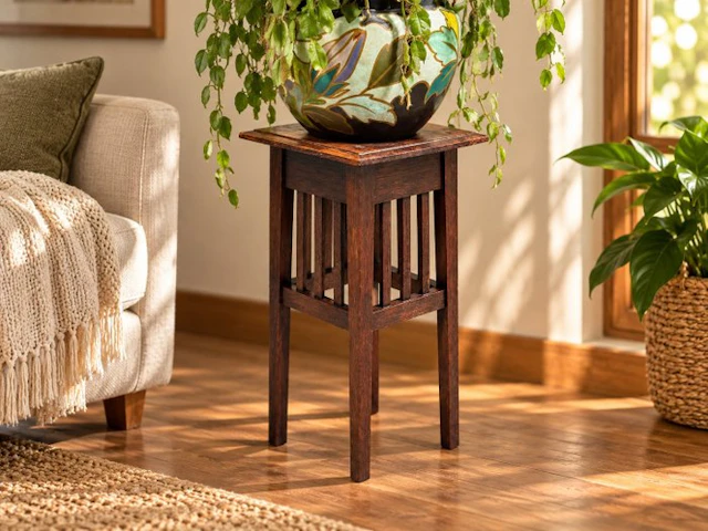 Houten plantentafel met Arts & Crafts-uitstraling – warme...