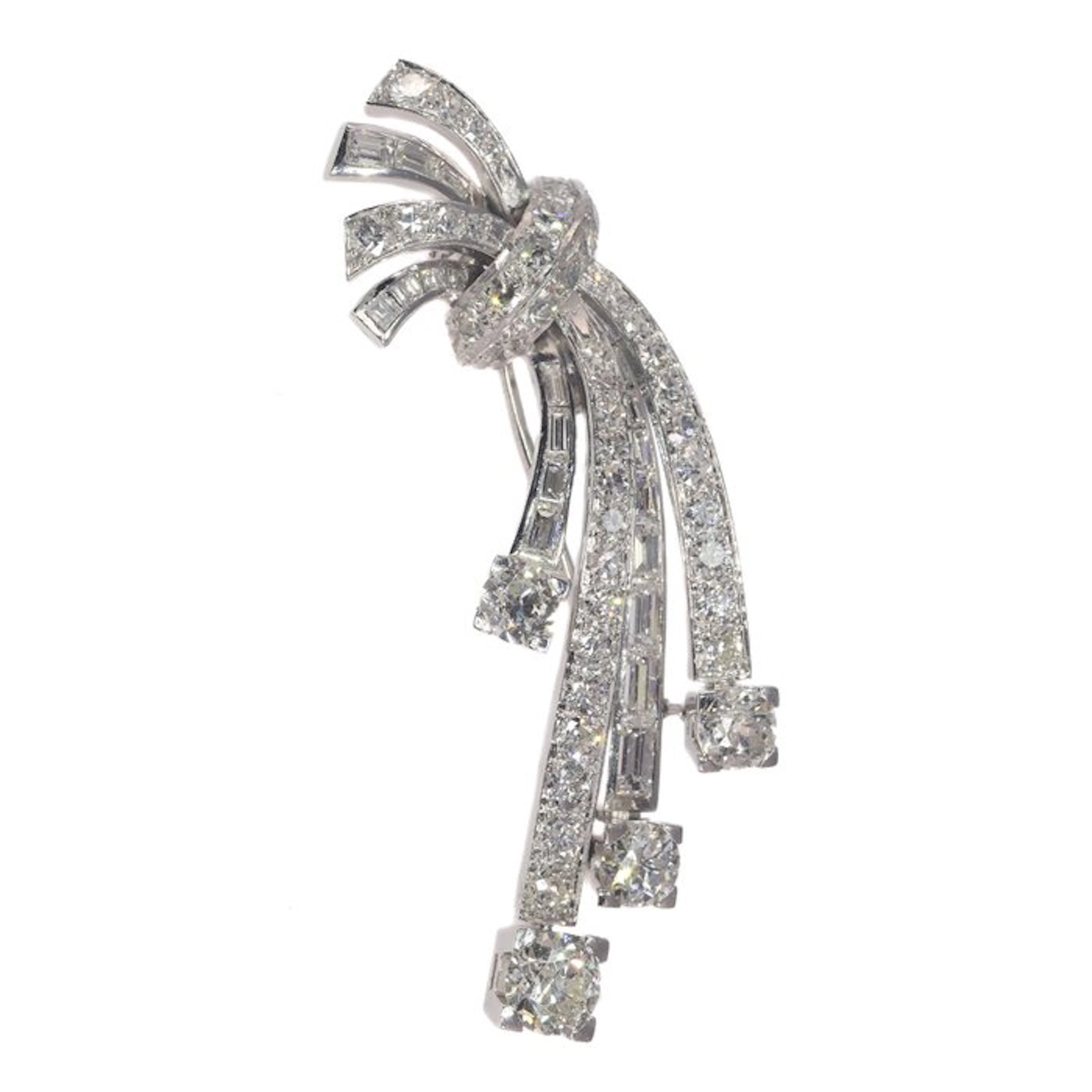 Brooch Platinum - 6.40ct. tw. - Diamond - Vintage Estate 1950