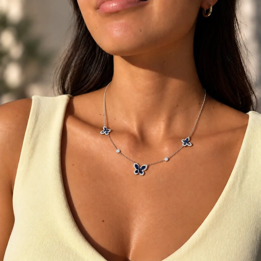 No reserve price - Necklace Gold-plated Sapphire - Topaz - 18K Gold Plated