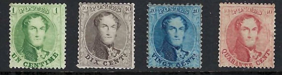 Belgium 1863 - Leopold I, the first toothed series - OBP 13B, 14B, 15A, 16B