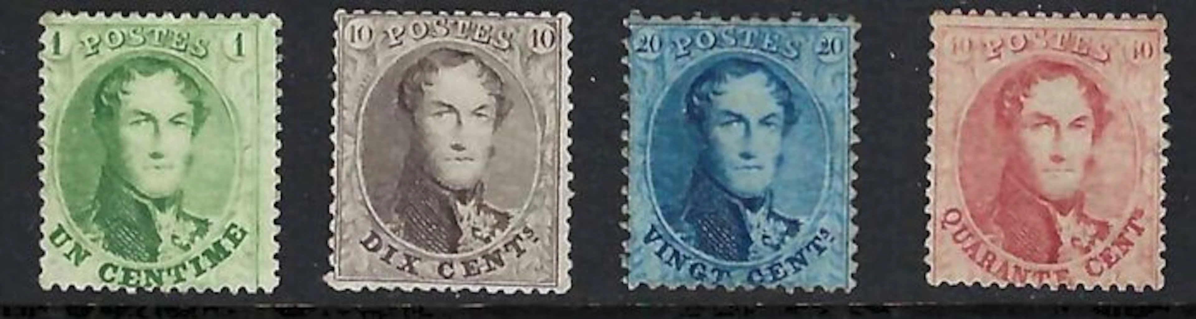 Belgium 1863 - Leopold I, the first toothed series - OBP 13B, 14B, 15A, 16B