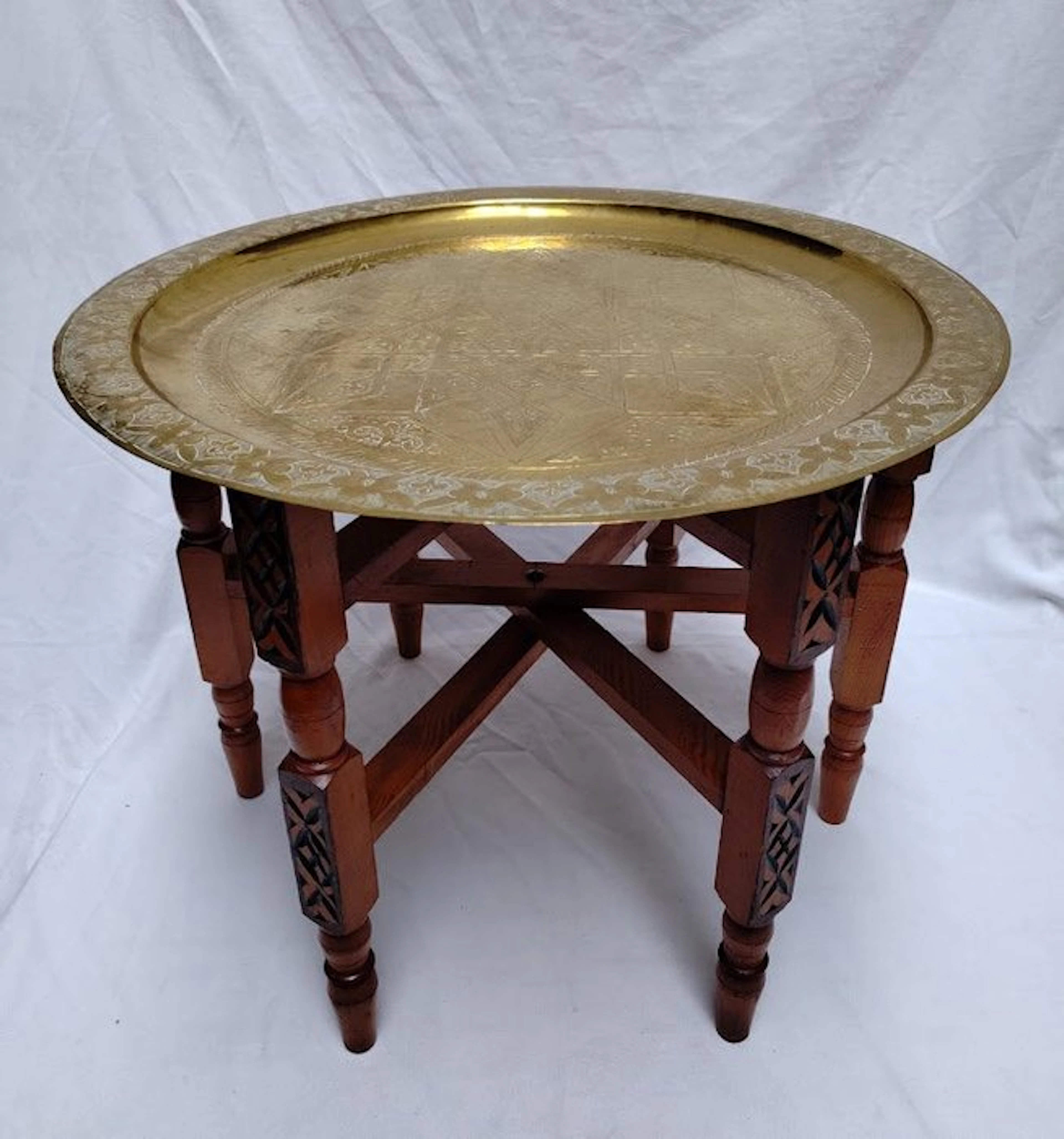 Coffee table - Folding Table with a Wrought Golden Brass Top