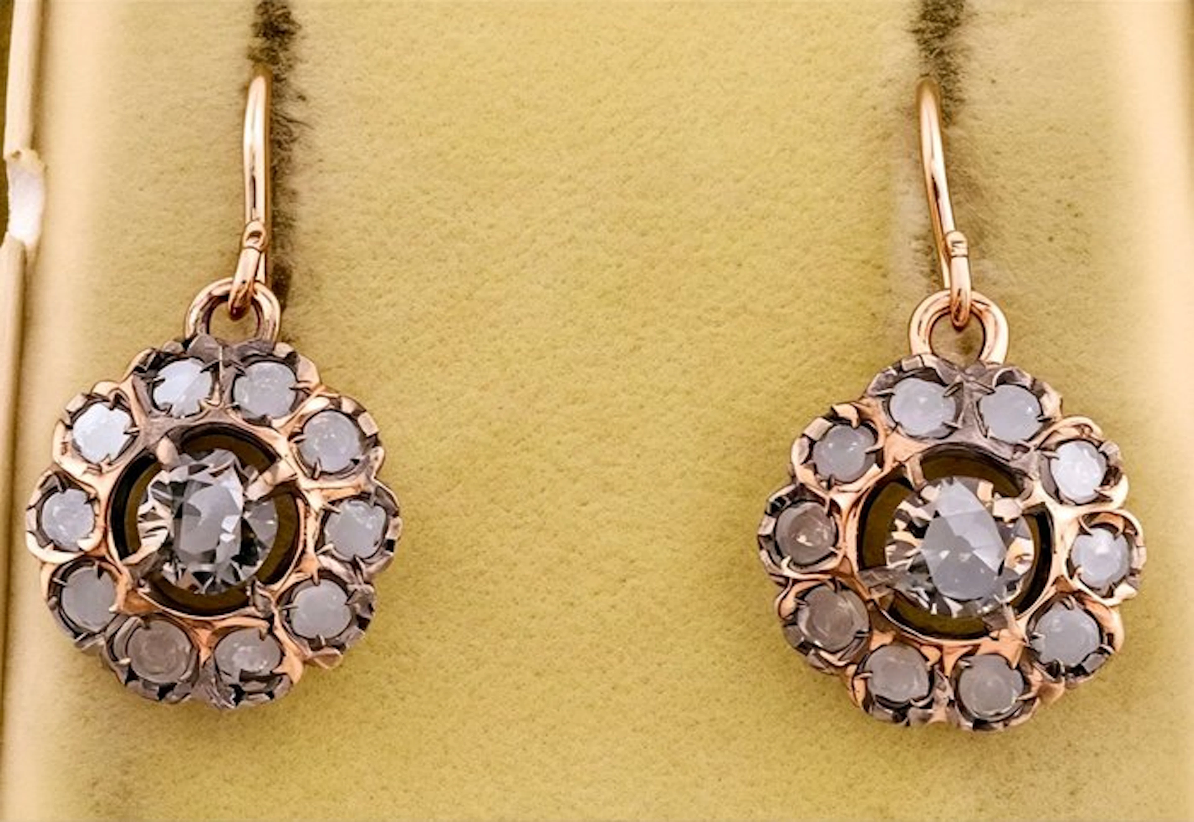 No reserve price - Earrings - 9 kt. Rose gold, Silver Diamond (Natural)