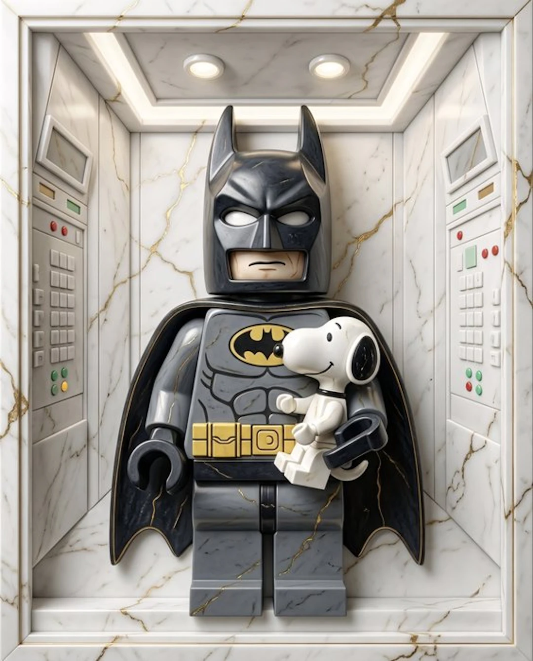 Makayhos - [Canvas] Batman Lego & Snoopy – Batcave Elevator