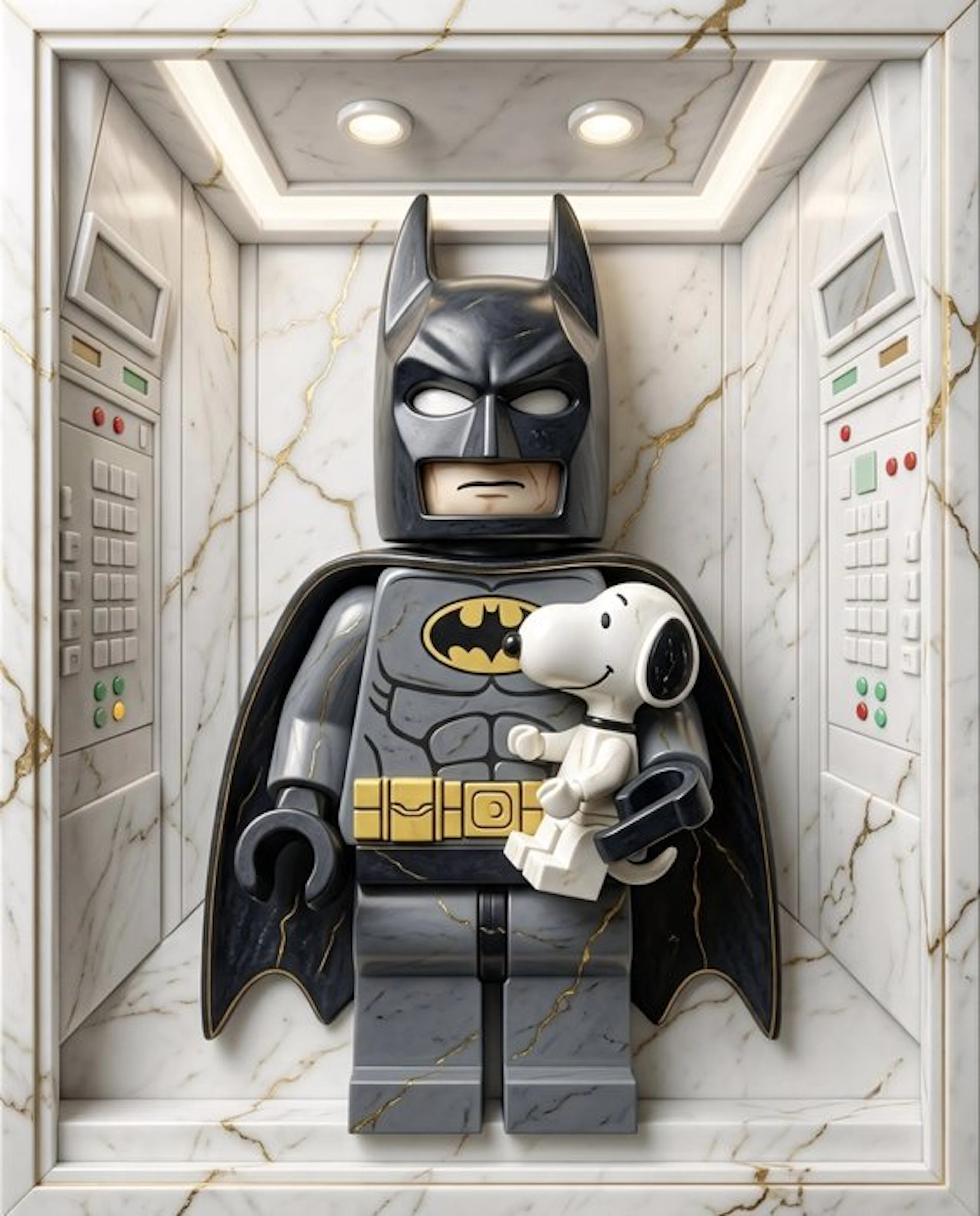 Makayhos - [Canvas] Batman Lego & Snoopy – Batcave Elevator