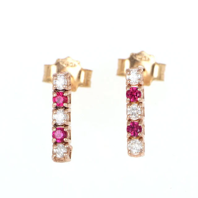 No reserve price - Earrings - 18 kt. Rose gold Diamond (Natural) - Ruby