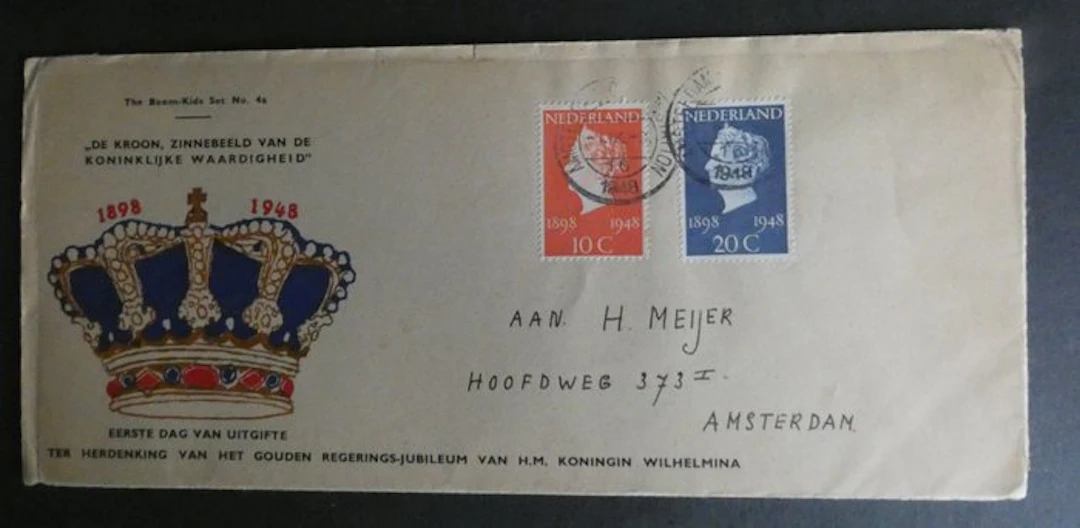 Netherlands 1948 - FDC Precursor Jubilee Stamps Queen Wilhelmina 1948.