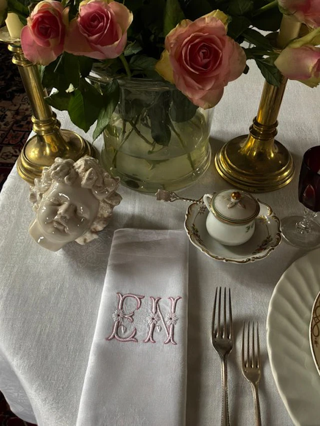8 Early Linen and possibly silk damask napkins with E.N