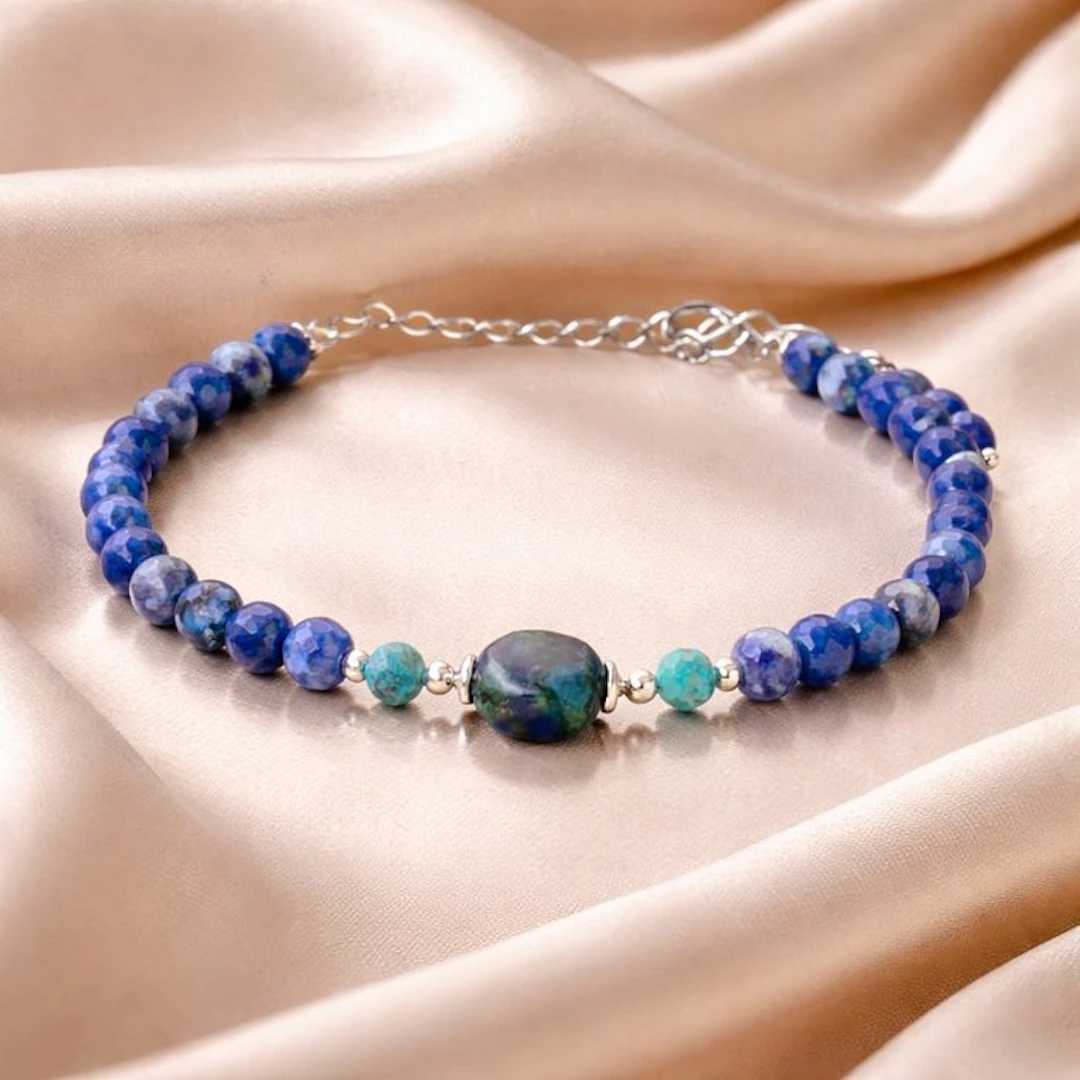 Silver - Bracelet - Chrysocolla, lapis lazuli