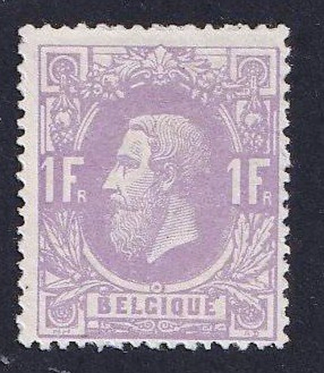 Belgium 1874 - 1F Mauve - Leopold II with a profile facing left - OBP/COB 36