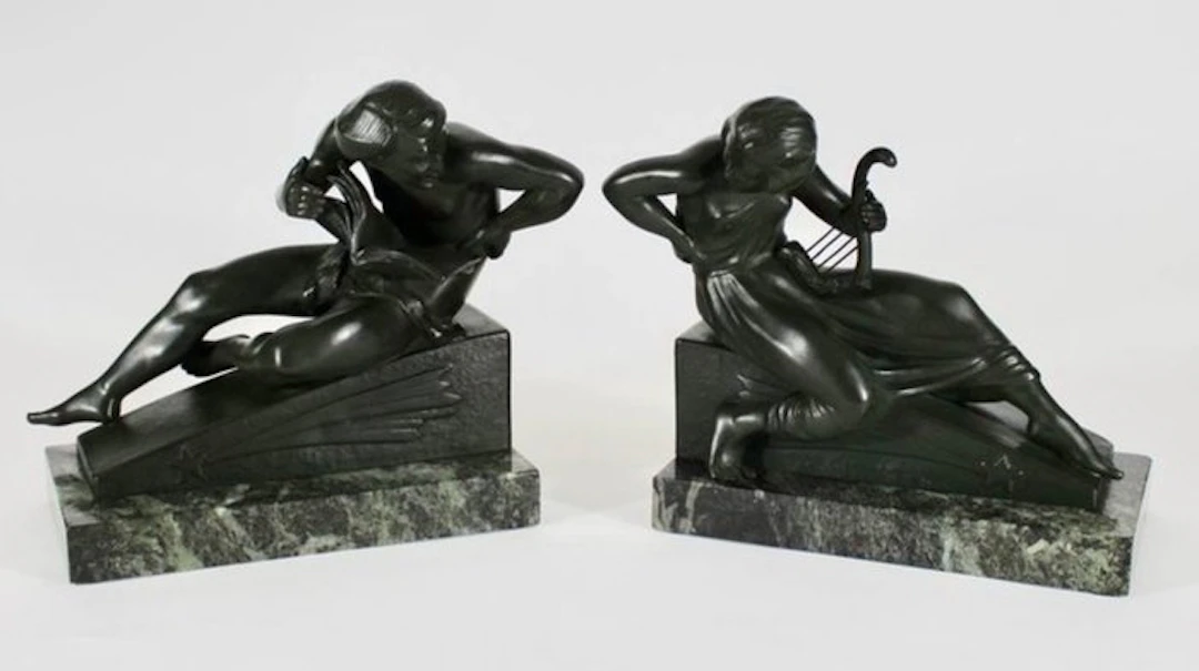 Georges Van de Voorde (1878-1964) - Bookends - Marble, Metal - Art Deco