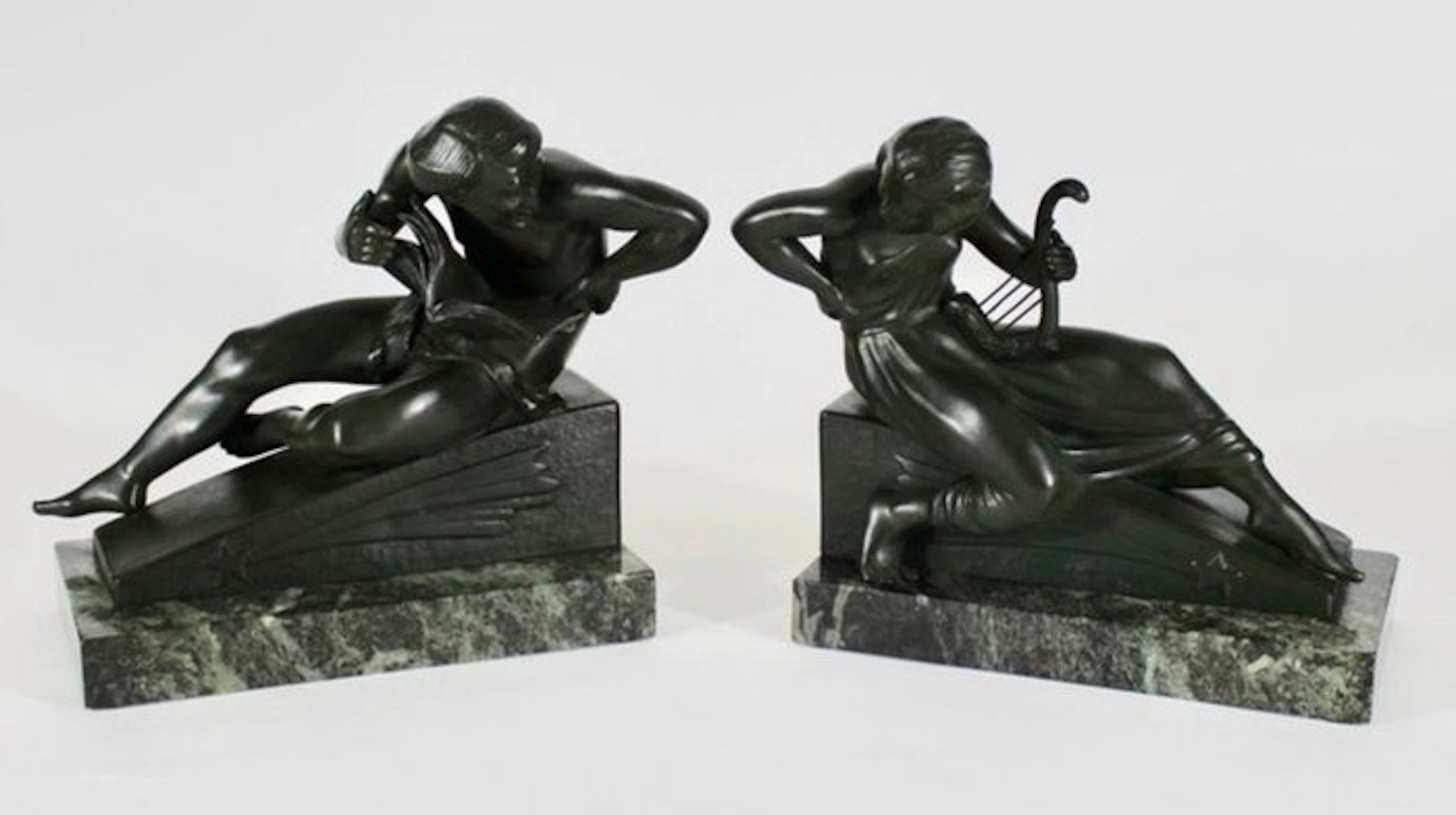 Georges Van de Voorde (1878-1964) - Bookends - Marble, Metal - Art Deco