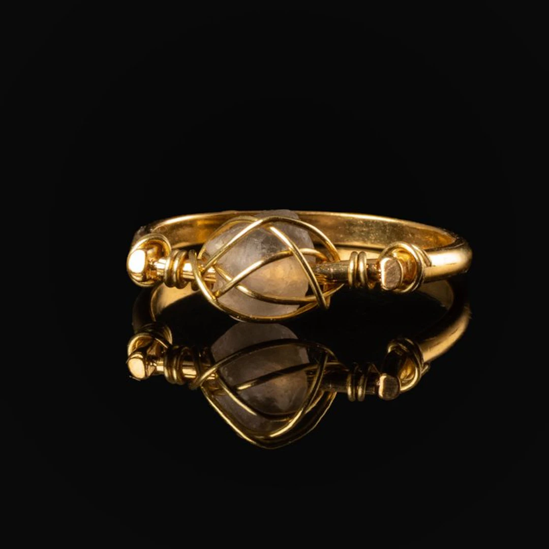 Ancient Roman, Empire Ring with Wire-Wrapped Roman Glass Bead
