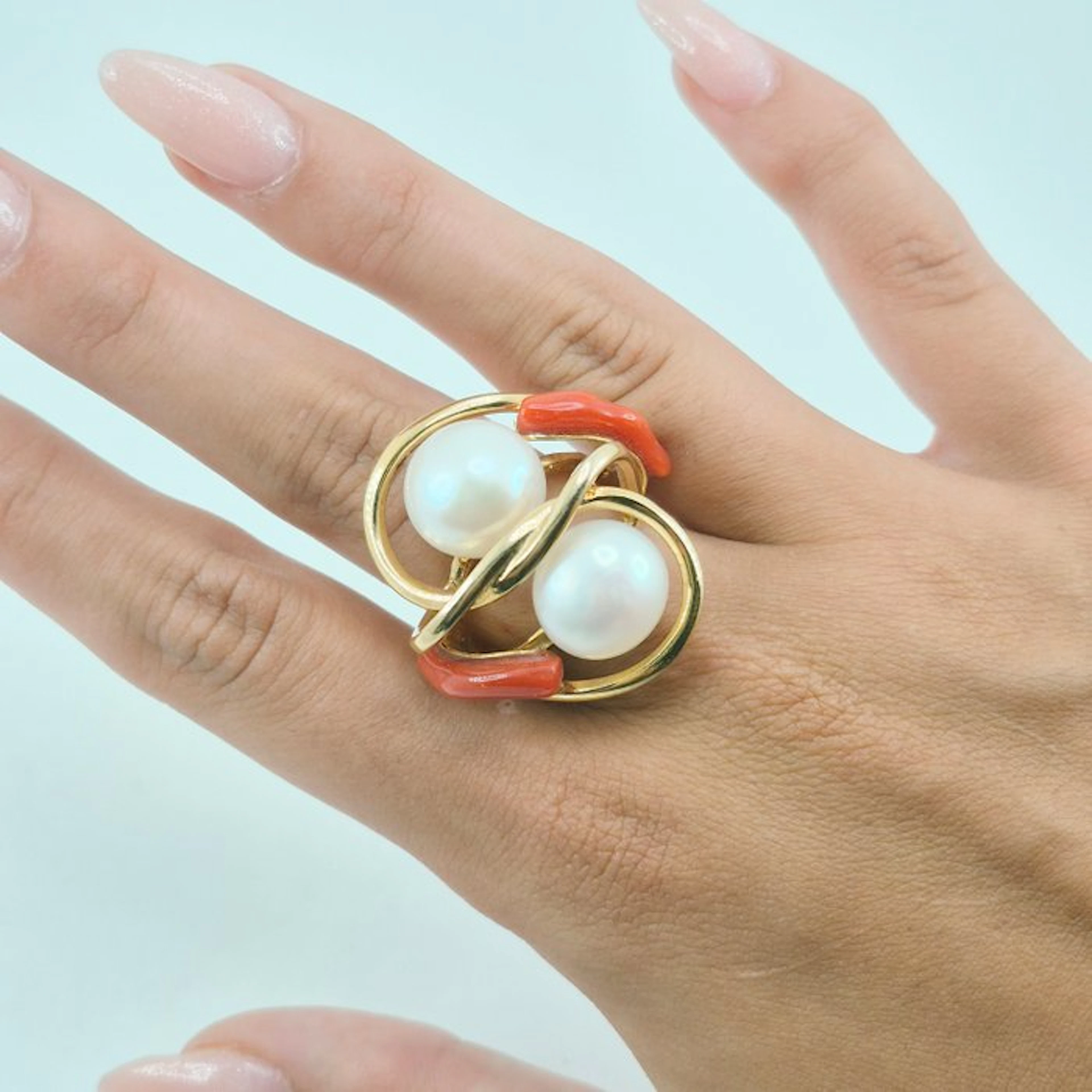 Coral - Silver, Gold-plated - Ring - CORALLO MEDITERRANEO