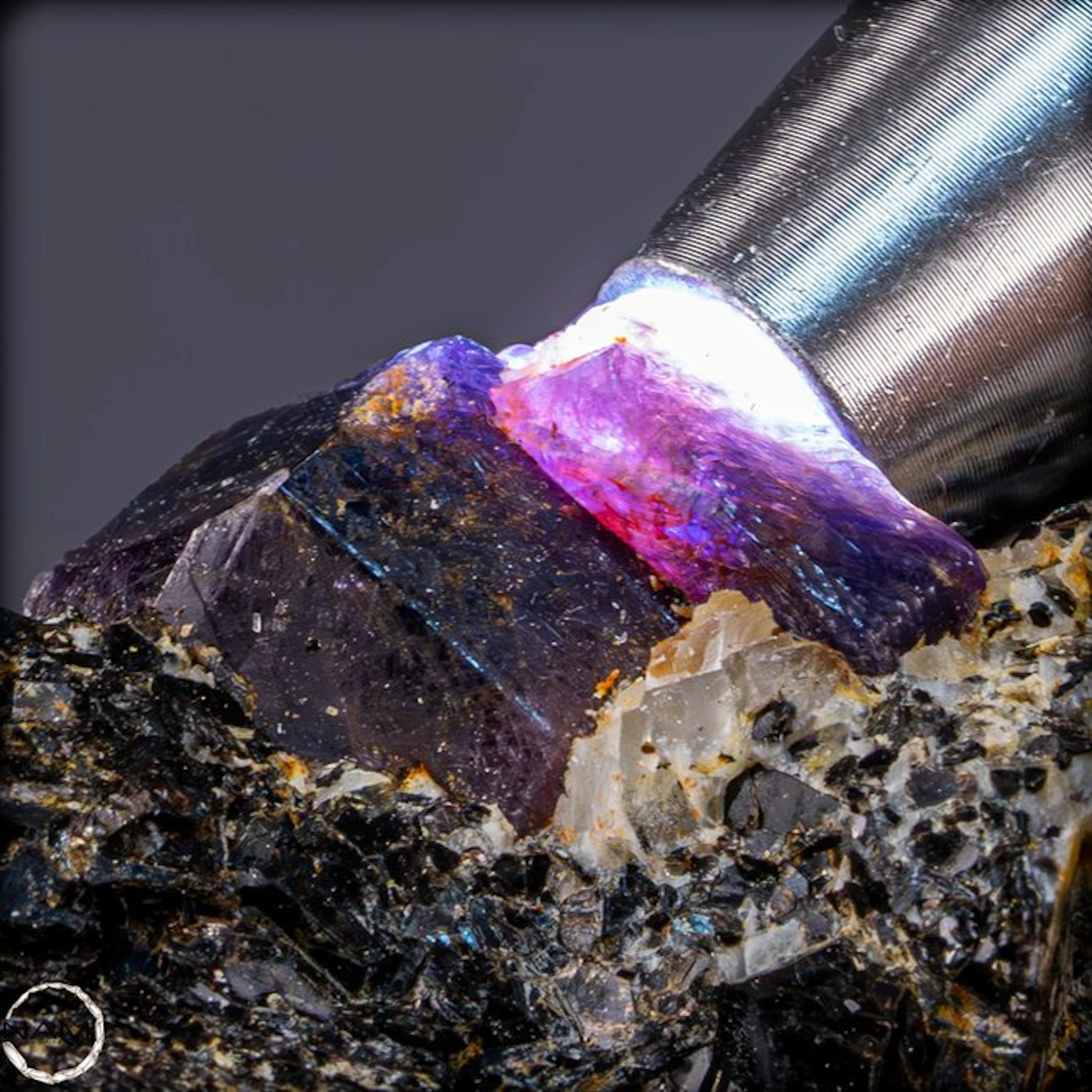 Natural multicolored sapphire on matrix – Rough crystal...