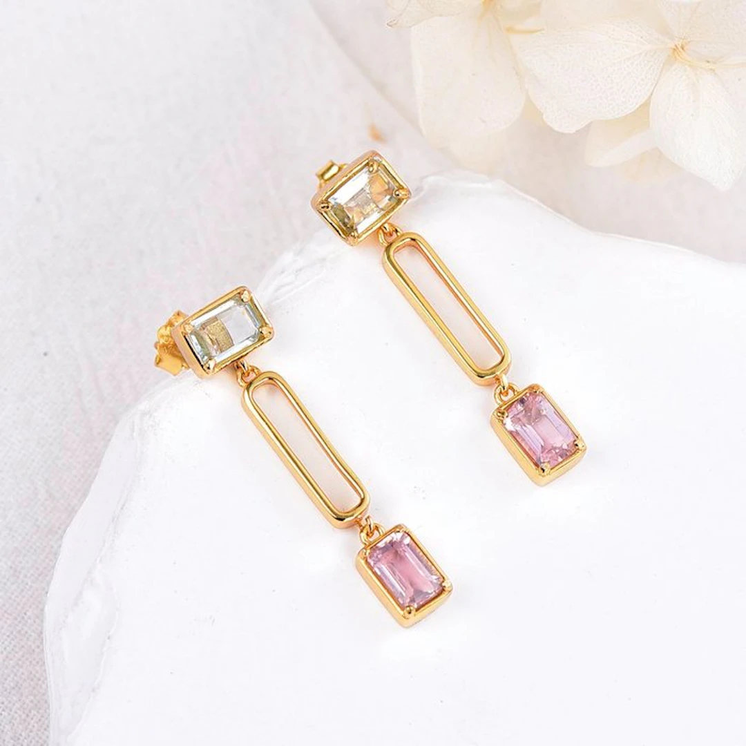 No reserve price - Earrings Silver - Mixed gemstones - Certifi