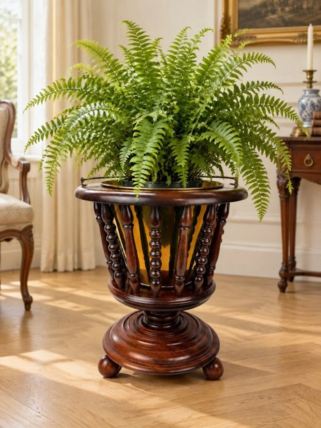 Flower pot - Antique Dutch jardinière flower pot / planter - Wood, Brass