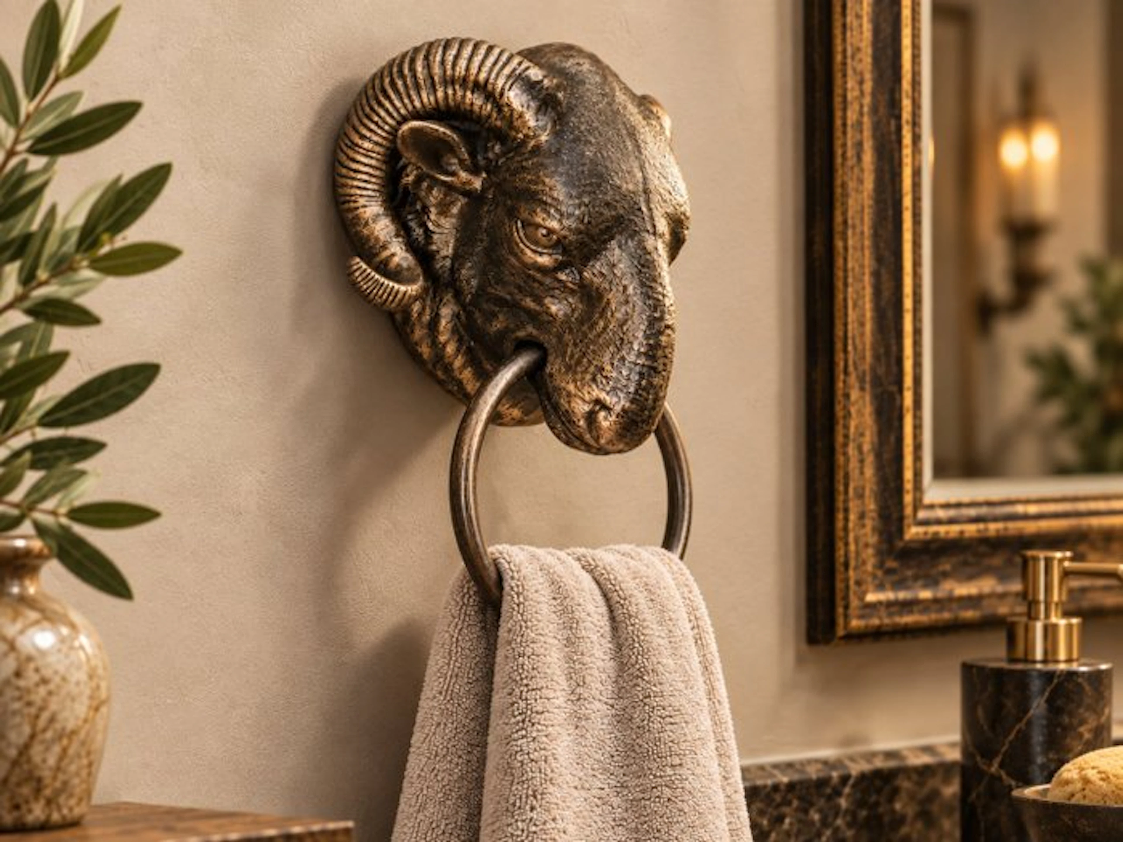 Wall decoration - Iron - Ram Towel Ring / Door Knocker - Asia
