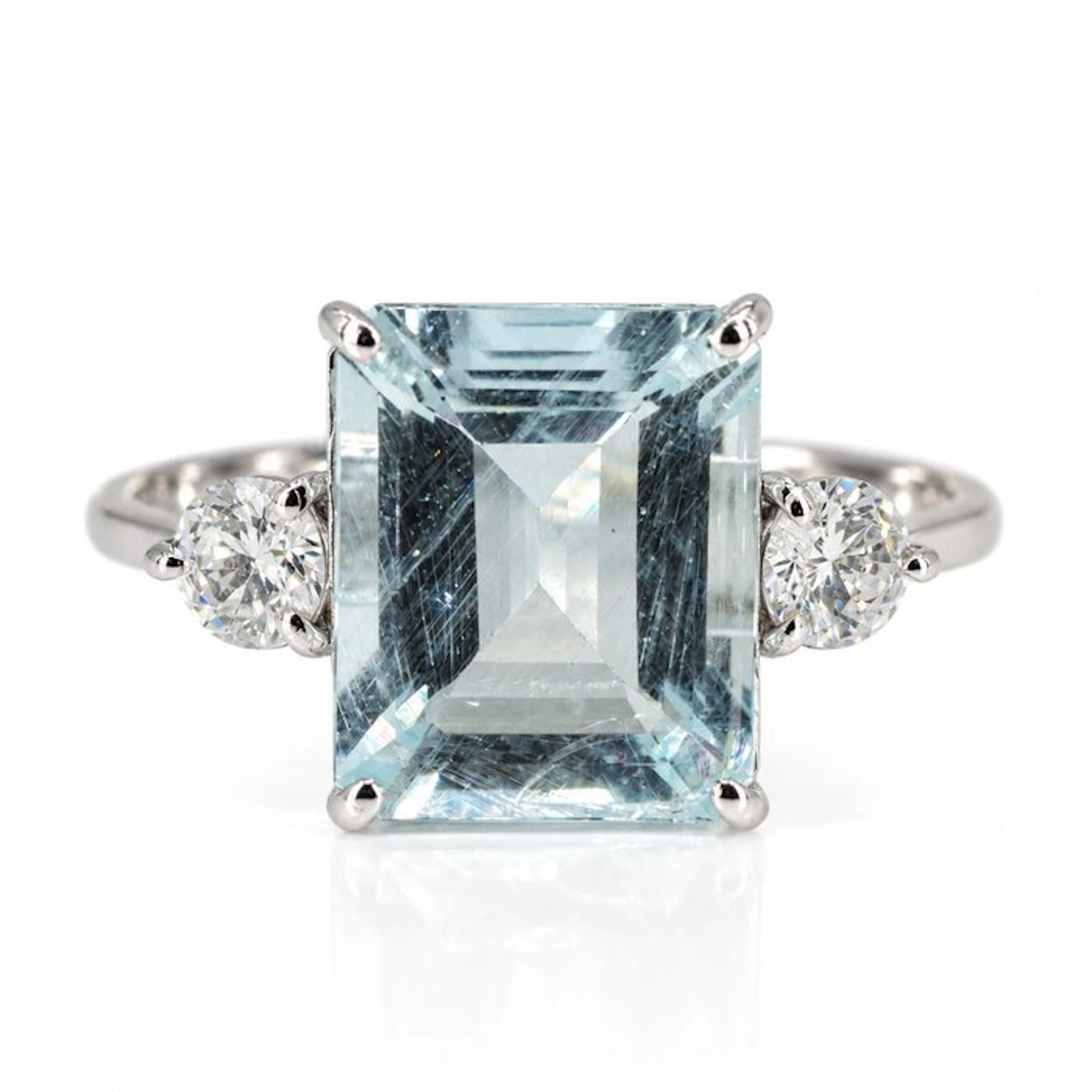 No reserve price - Ring - 18 kt. White gold - 5.47ct. tw. Aquamarine - Diamond