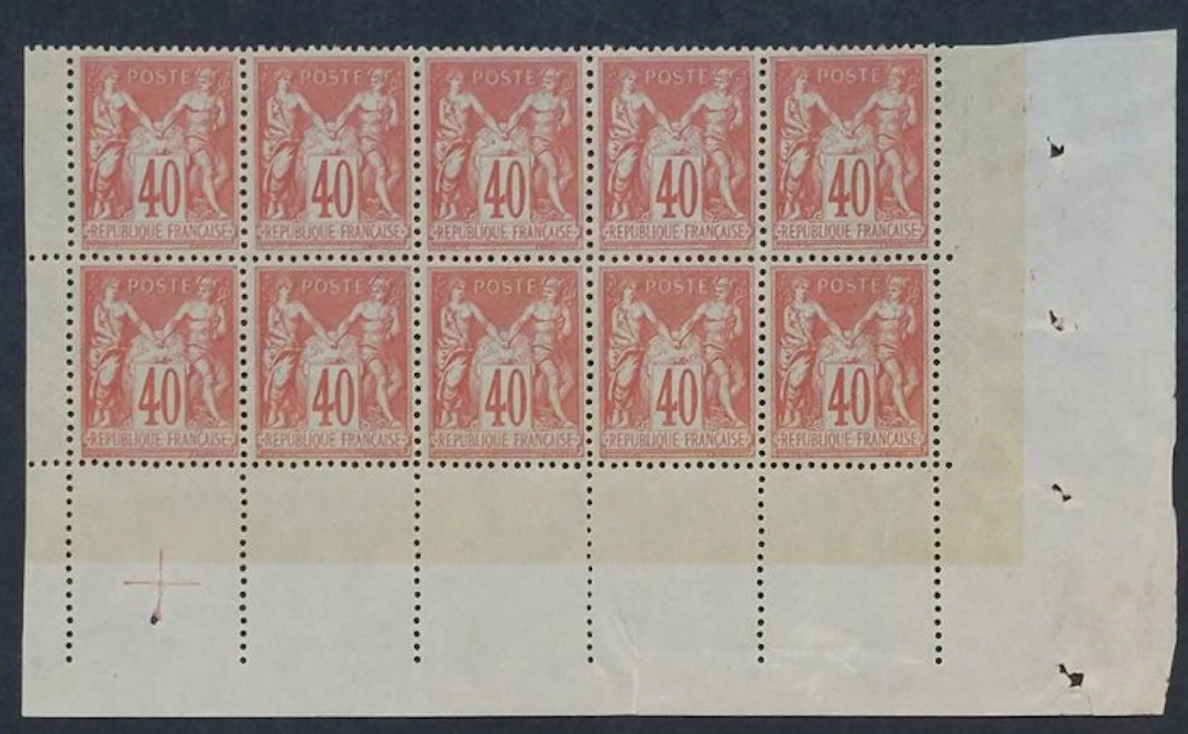 France 1881 - Sage, Type II, 40 c. orange, luxury block of 10 - Yvert 94