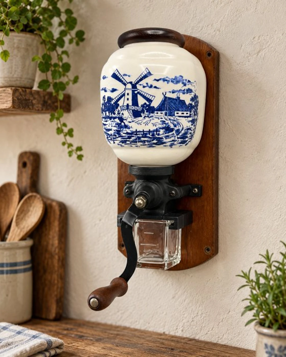 Delftsblauw windmolenlandschap - Coffee grinder - Wood