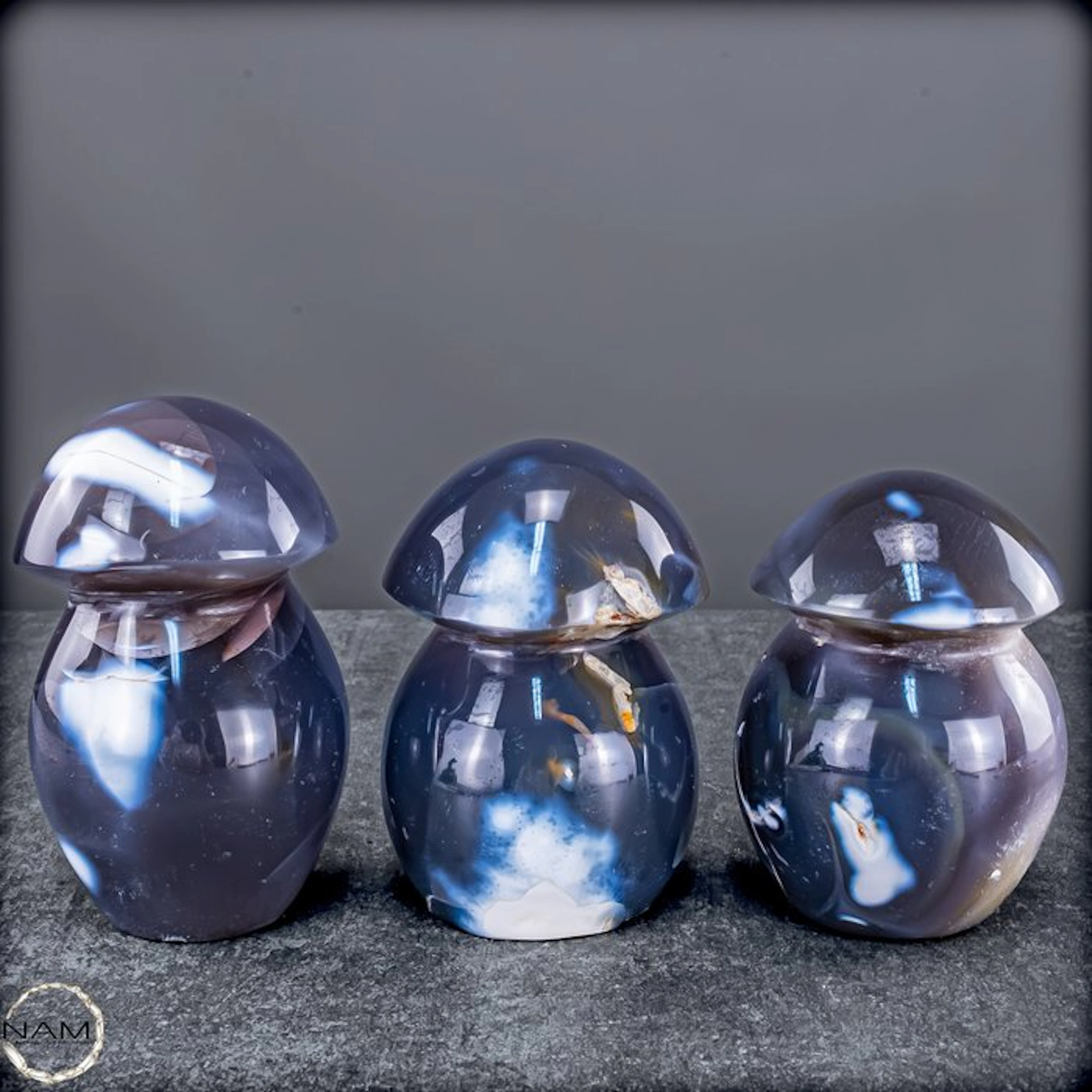 Orca-Agate Mushroom Set – extraordinary natural art made...