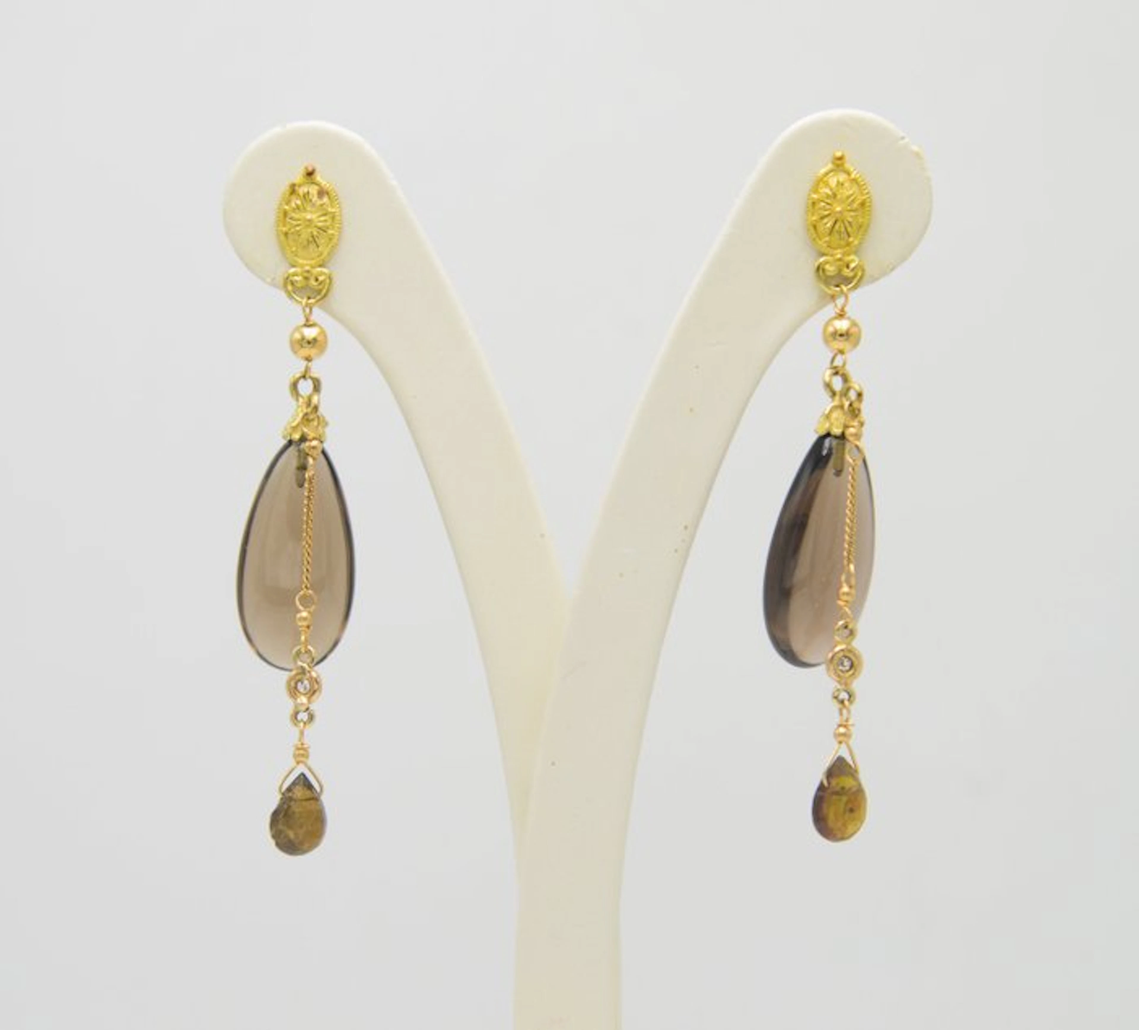 Earrings - 18 kt. Yellow gold Diamond (Natural) - Quartz