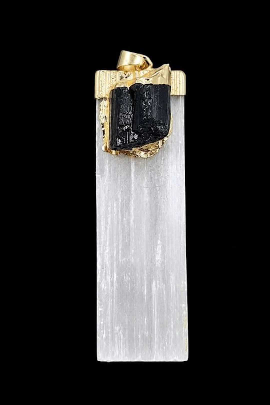 Pendant: Selenite Column and Natural Black Tourmaline...