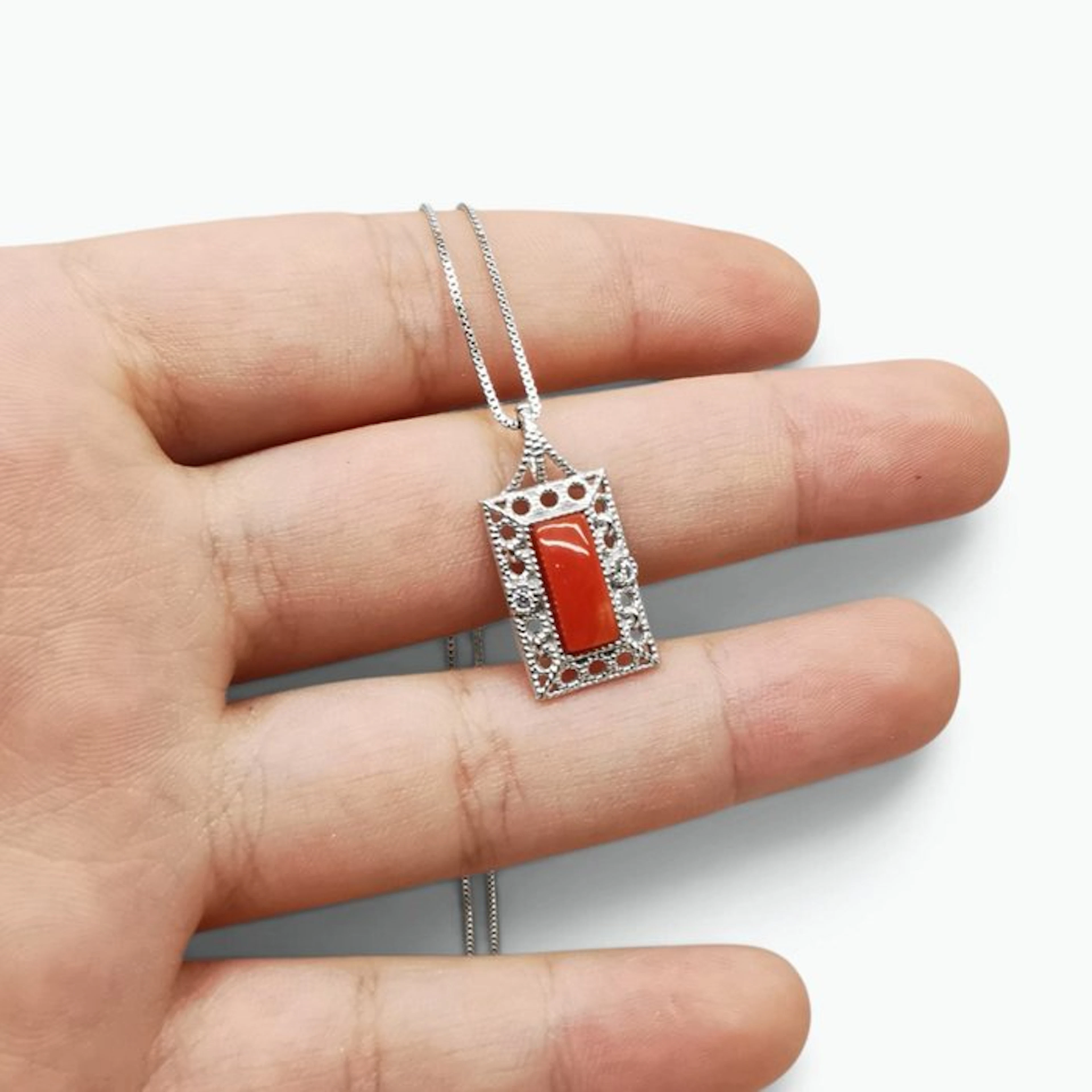 Coral - Sterling Silver 925 - Necklace with pendant - Italian craftsmanship