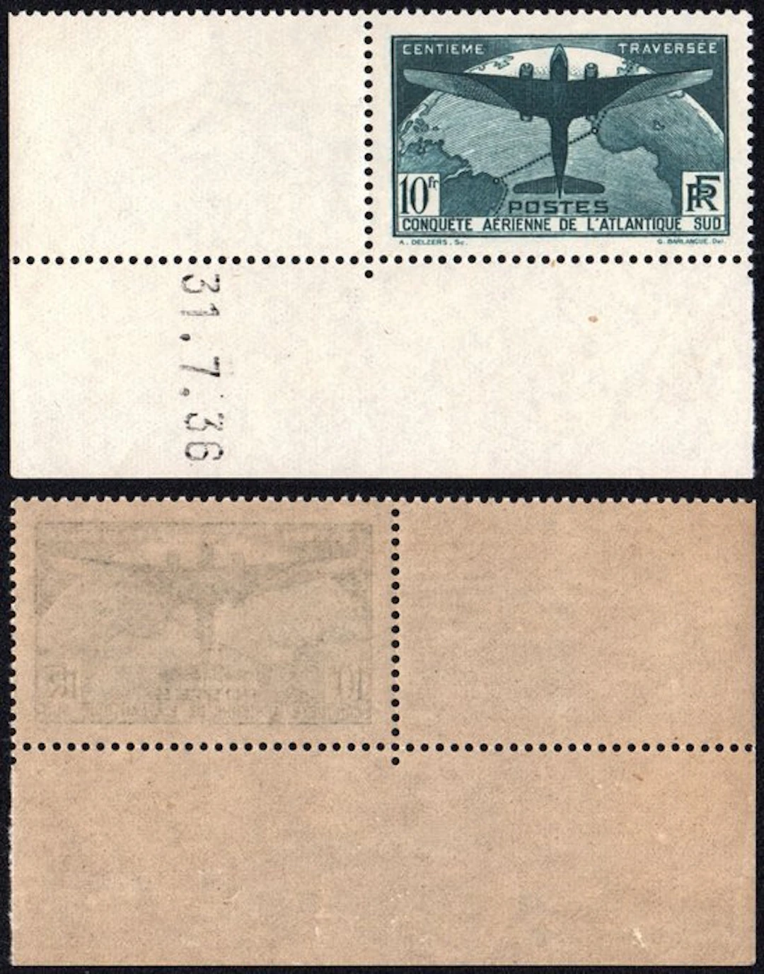 France 1936 - 100th South Atlantic air crossing 10fr with...