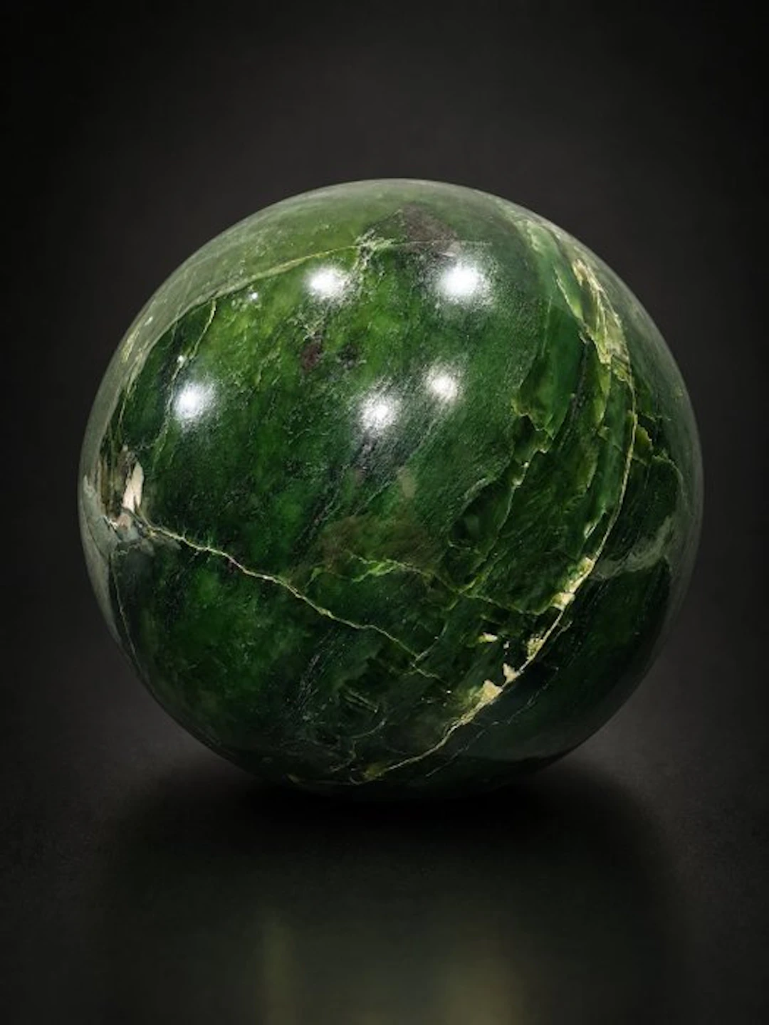 Impressive Polished Nephrite Jade Sphere – Large Dark...