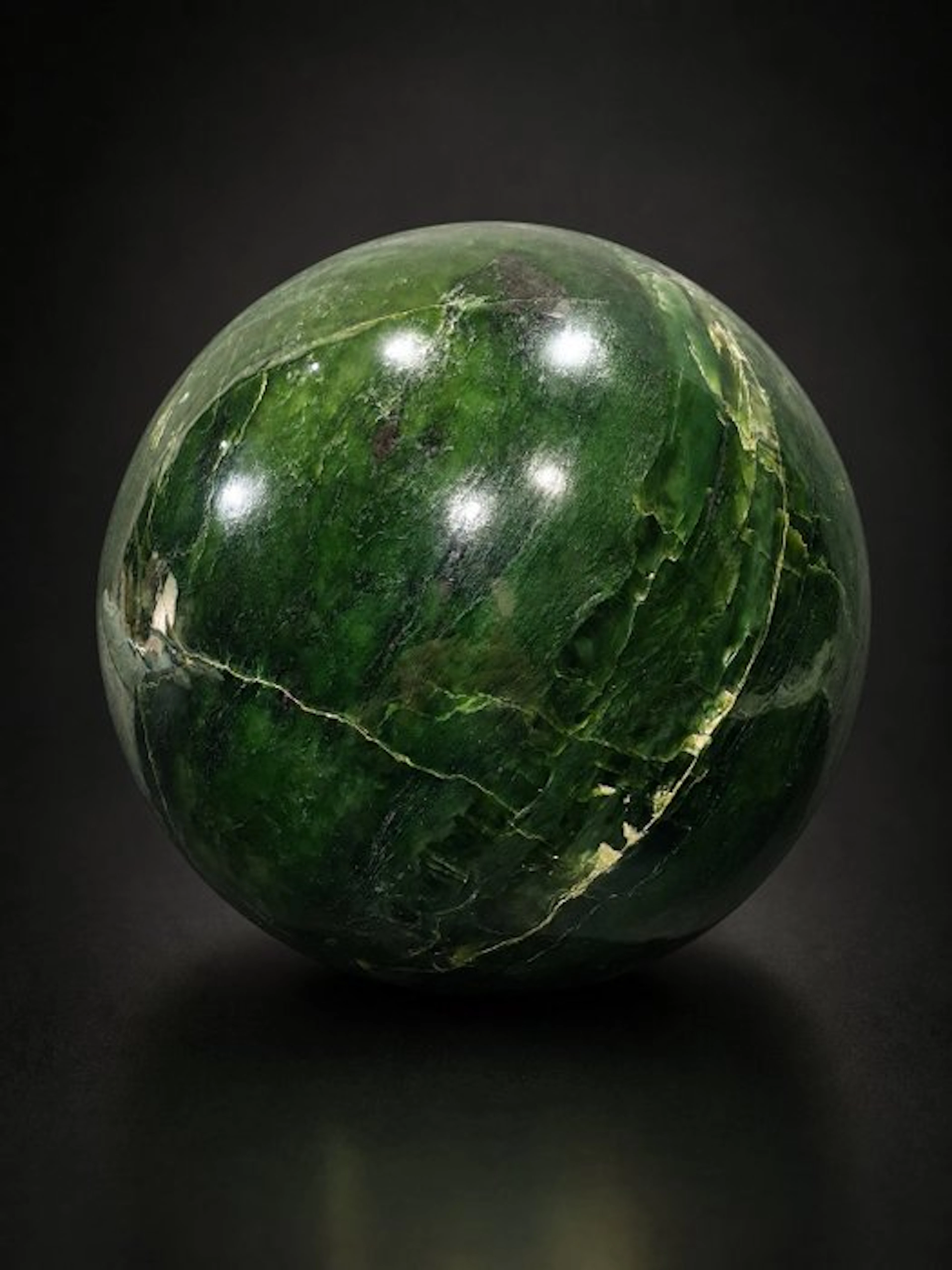 Impressive Polished Nephrite Jade Sphere – Large Dark...