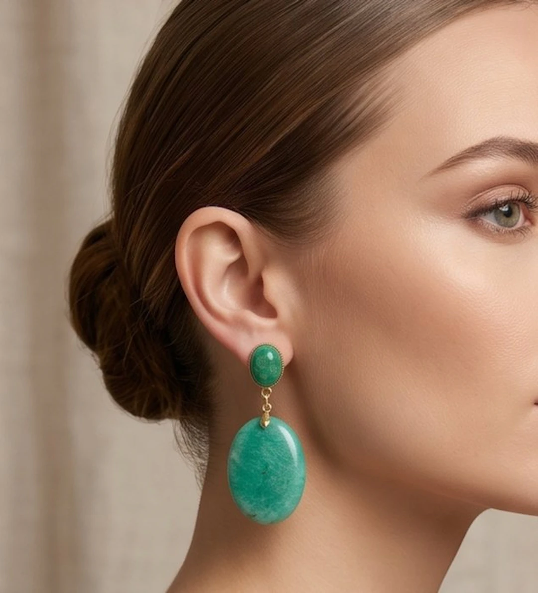 AA+ amazonite, gold plated - Earrings