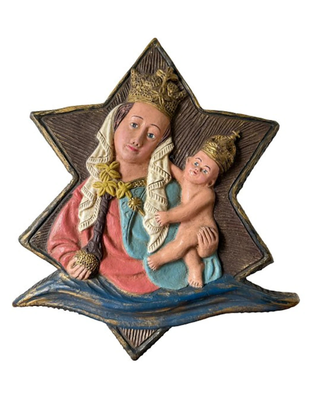Alpo Handwerk - Mary with baby Jesus in a star - 31 cm - Plaquette - Plaster