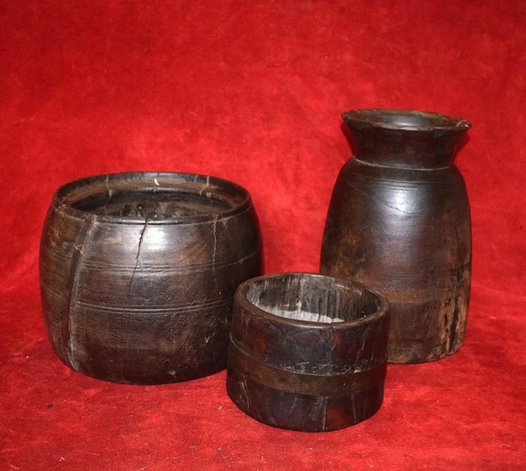Set of 3 very old LOTA: hard‑wood food boxes