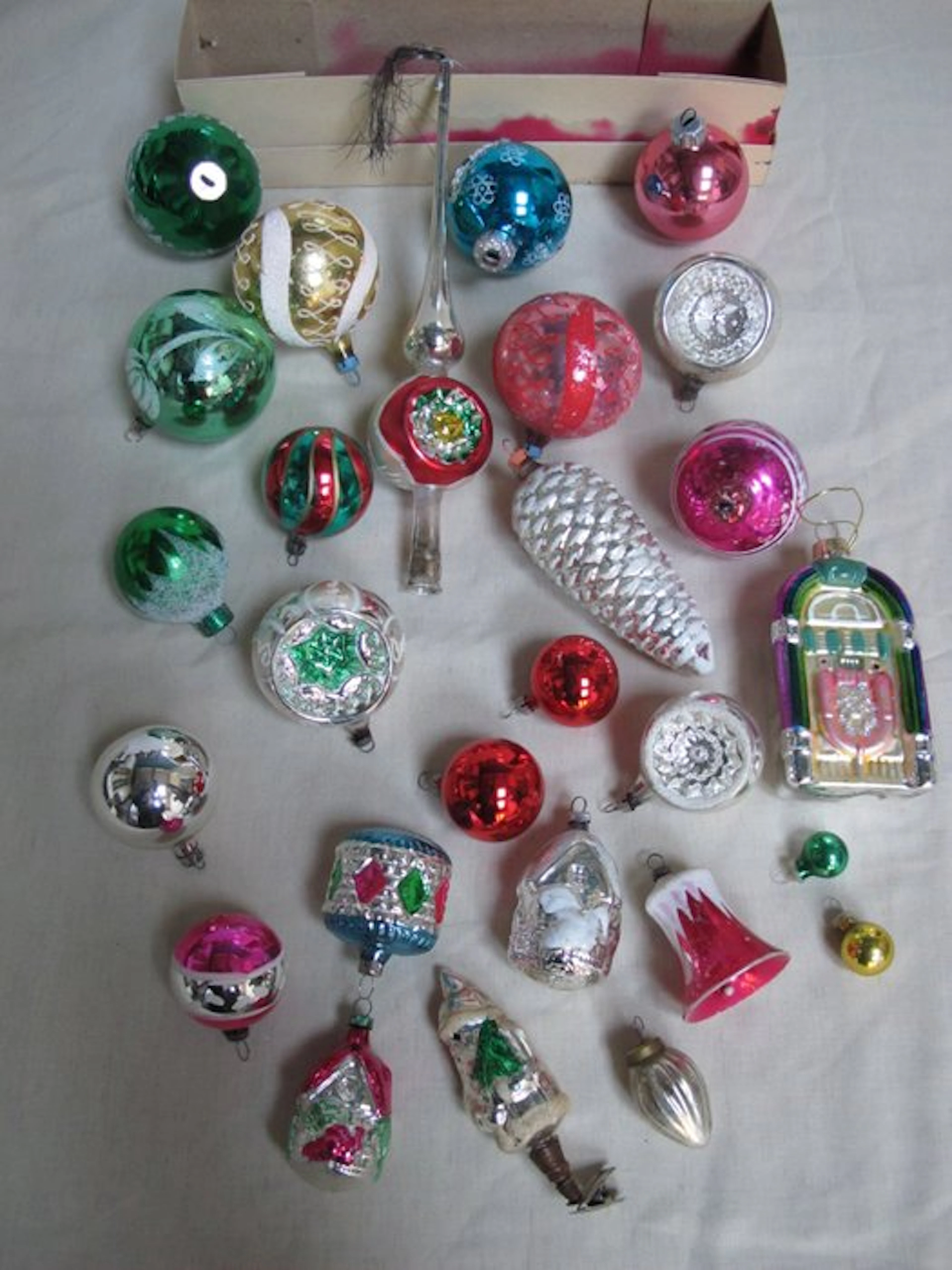 Christmas baubles (27) - Rare double dent peak and glass...