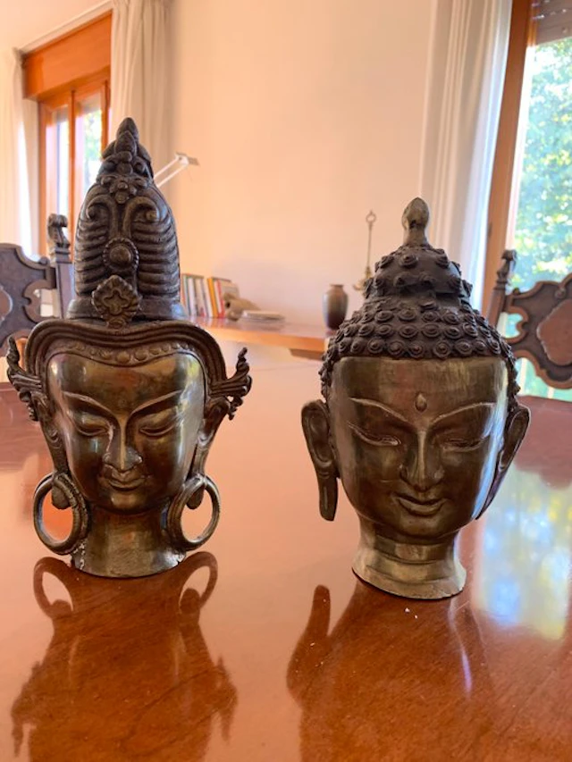 Figure - Teste buddha in bronzo (coppia) (2) - Bronze