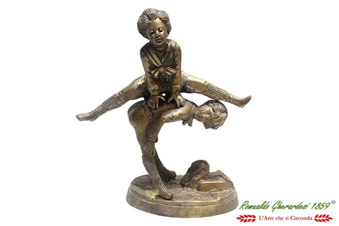 Sculpture, due ragazzi della rana saltante - 23 cm - Bronze